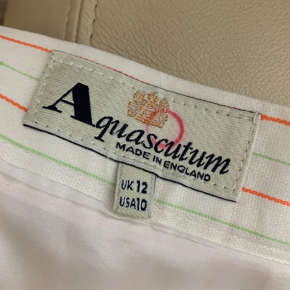 80s Aquascutum NWT Deadstlock linen cotton Pencil Skirt Lime Green Pinstripe - Picture 7 of 11